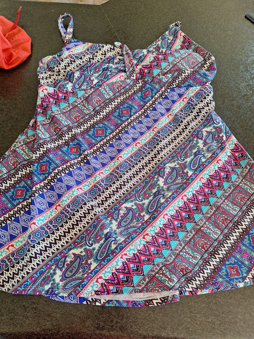 Women’s Paisley & Geometric Print One-Piece Swimsuit - Blue/Pink